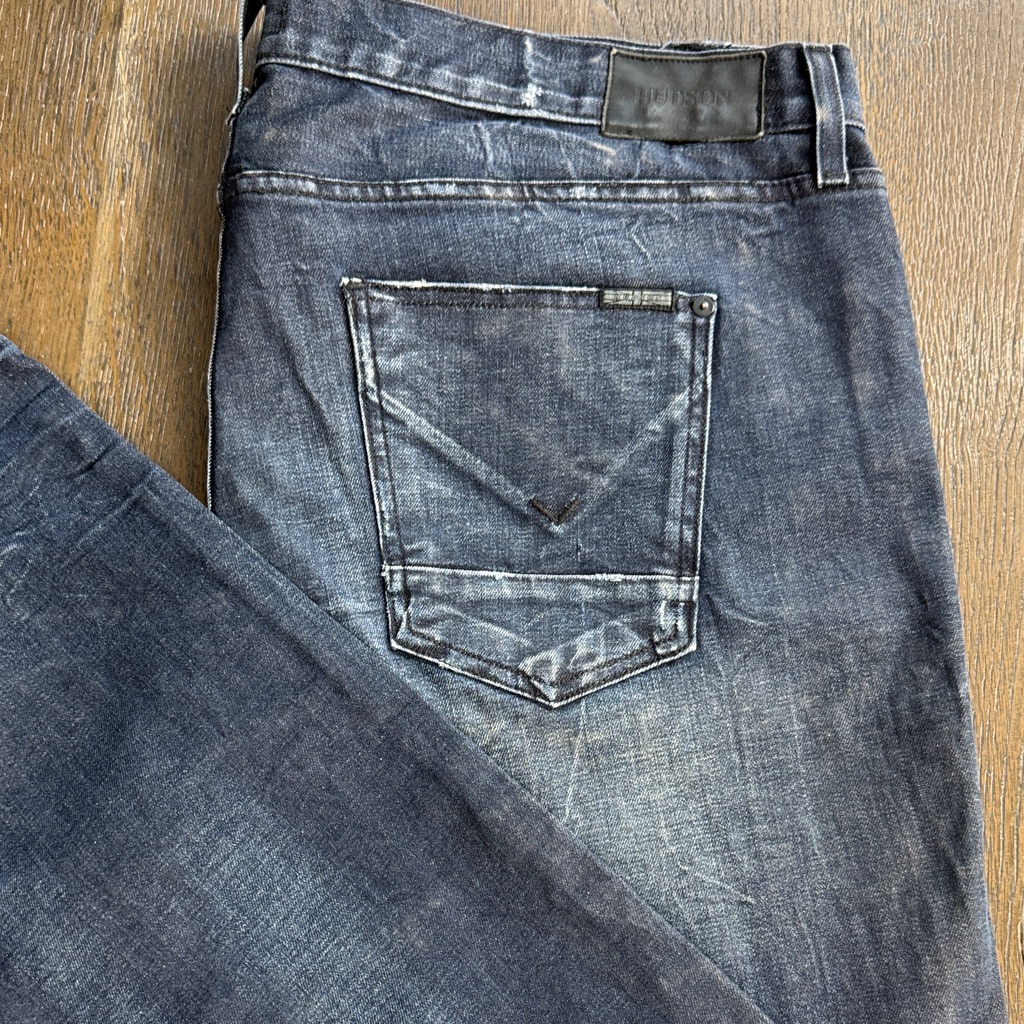 Nwot Hudson Men's Sz 42x35 Distressed Slouchy Skinny Stretch Blue Jeans